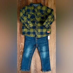 7 For All Mankind Quilted Flannel Shacket & Denim Set Size 18 Months